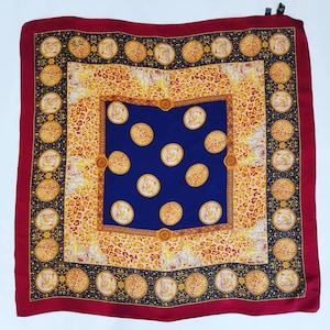 Foulard En Soie Orietta Bruno - Carré 85x85 Cm - Couleurs Marron Beige Et Motifs Colorés - Occasion