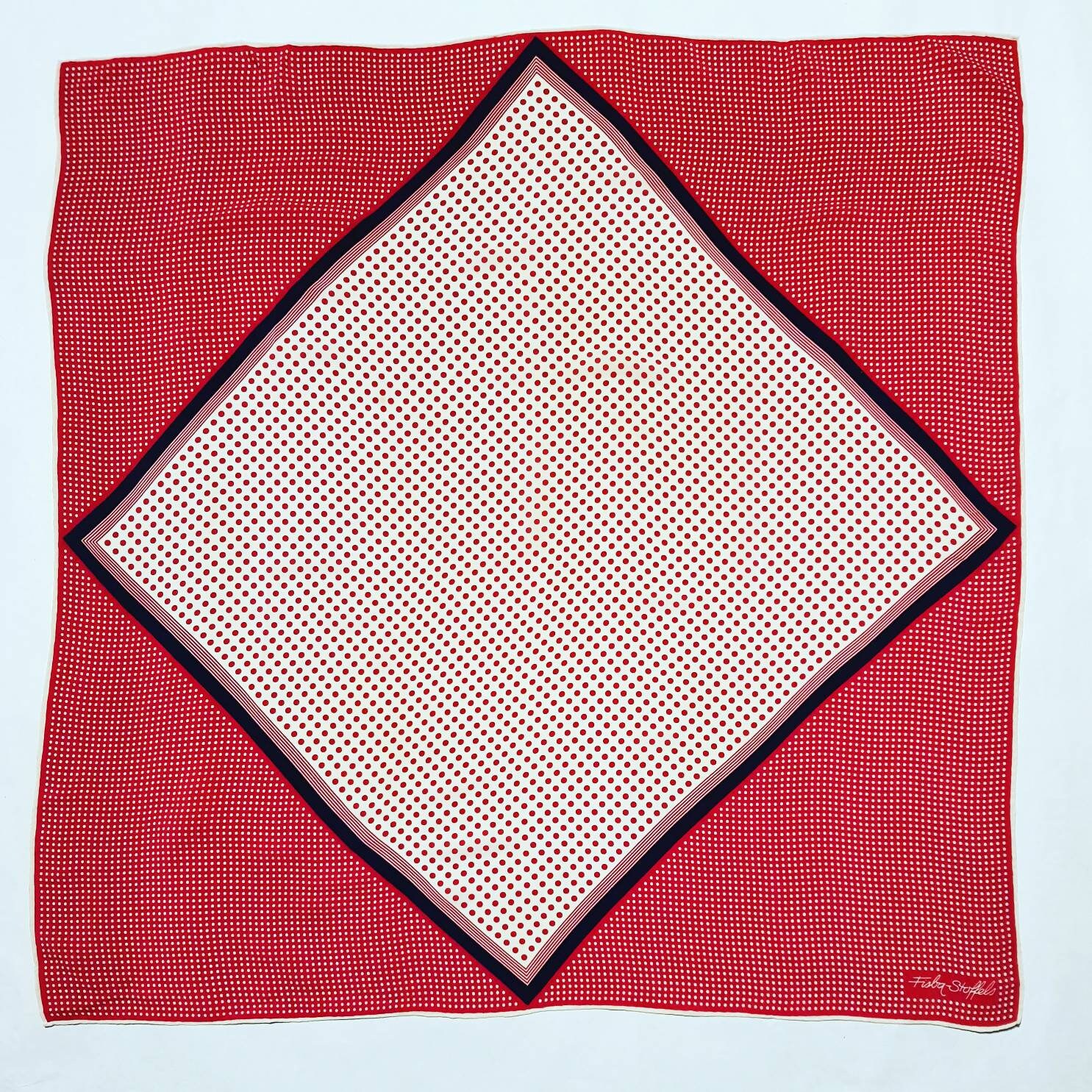 Foulard Carré FISBA STOFFELS En Soie 100% - Vintage Bleu - 65x65cm - Occasion