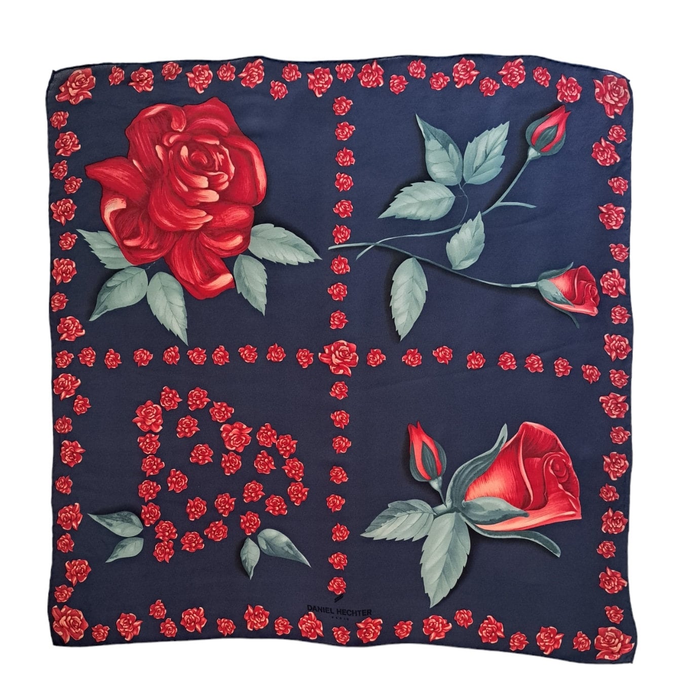 Foulard Vintage En Soie Daniel Hechter - Multicolore, Motifs Géométriques - Italie, Occasion Très Bon état