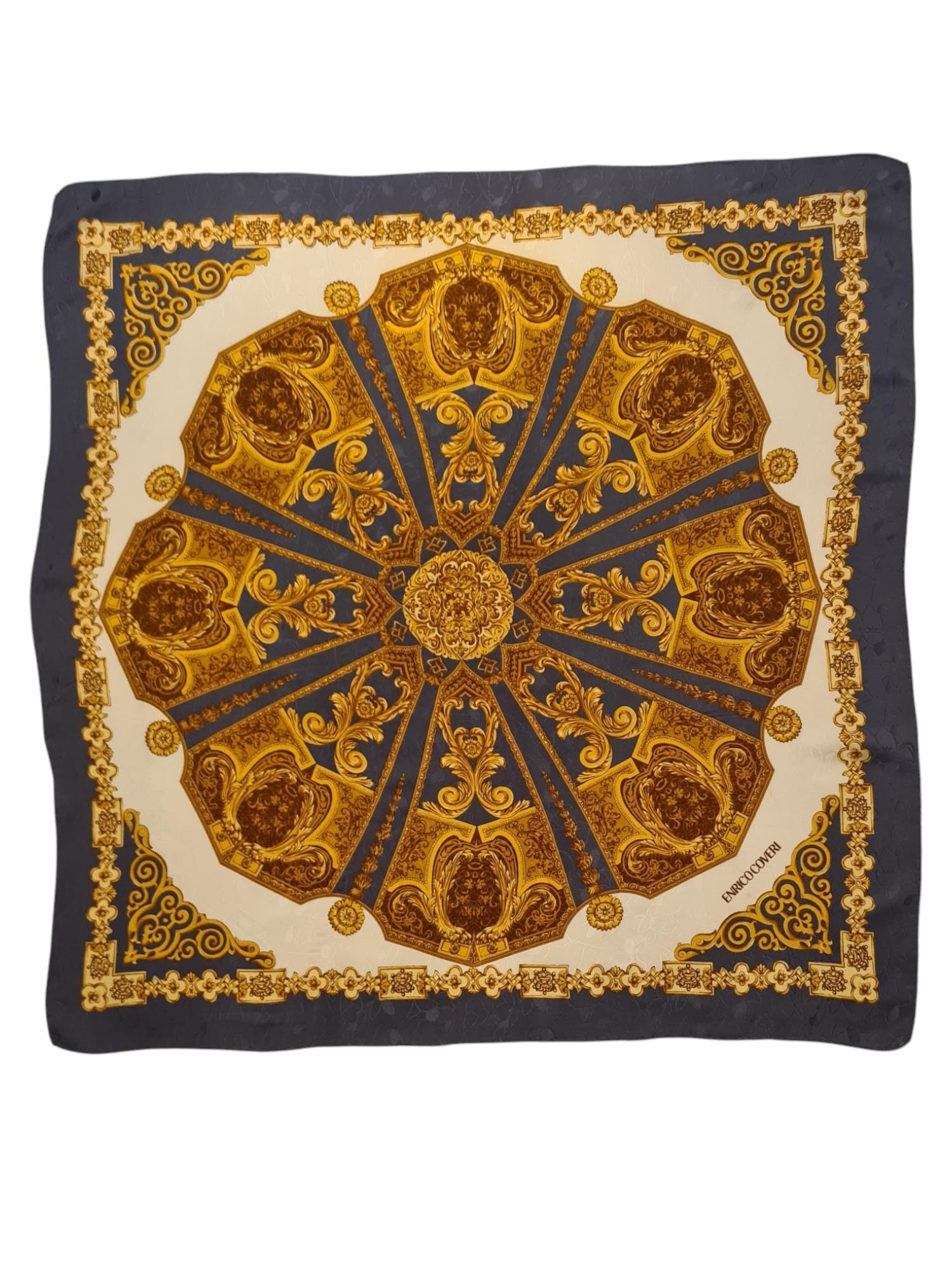 Foulard Carré Vintage Enrico Coveri En Soie – Multicolore, Motifs Géométriques, Fait Main Italie