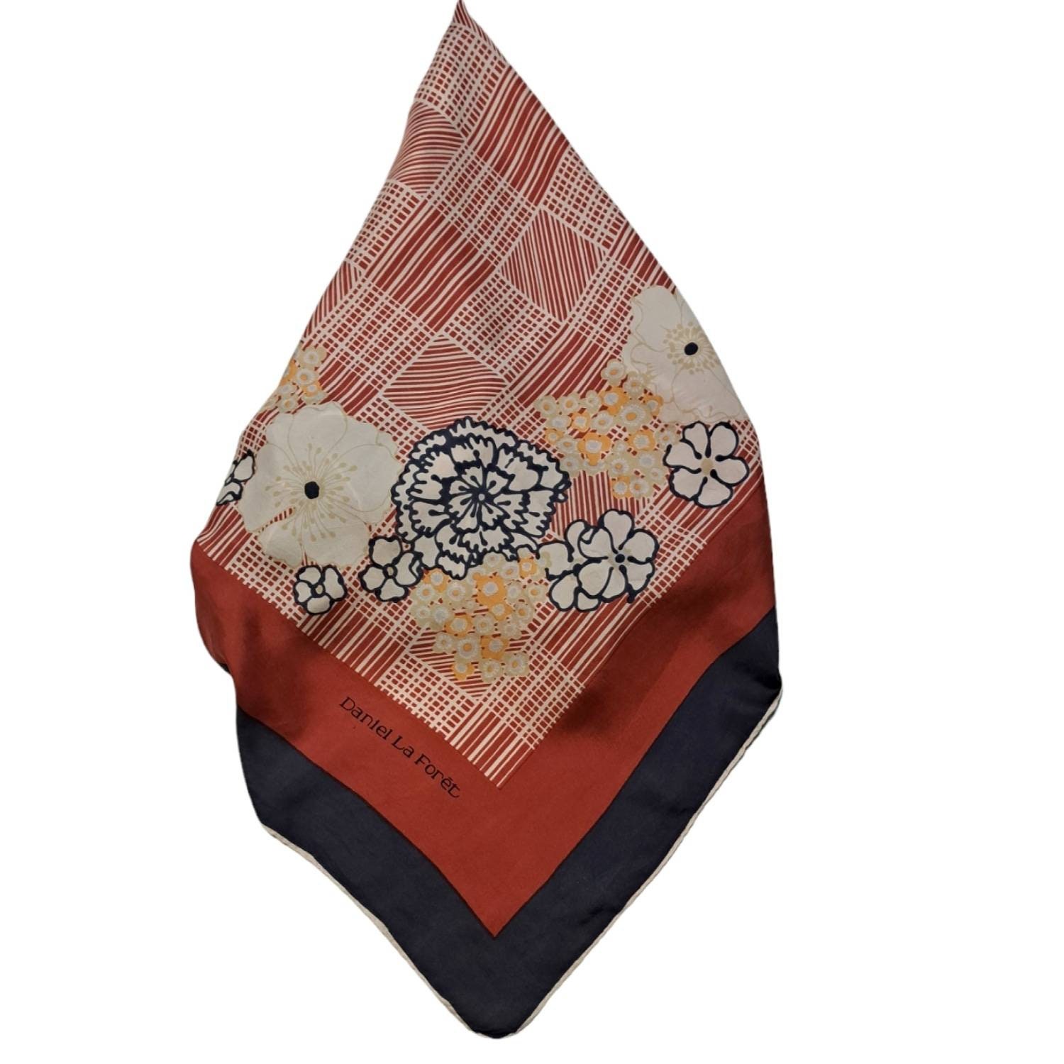 Foulard Carré Vintage Daniel La Forêt En Soie 100%, 80x80 Cm, Rouge Et Bleu - Très Bon état