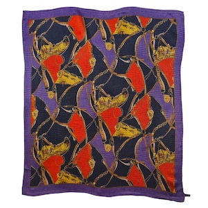 Vintage scarf in pure silk with equestrian motif
