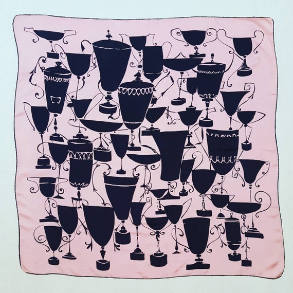 Vintage handkerchief in pure silk "cups" - image 1