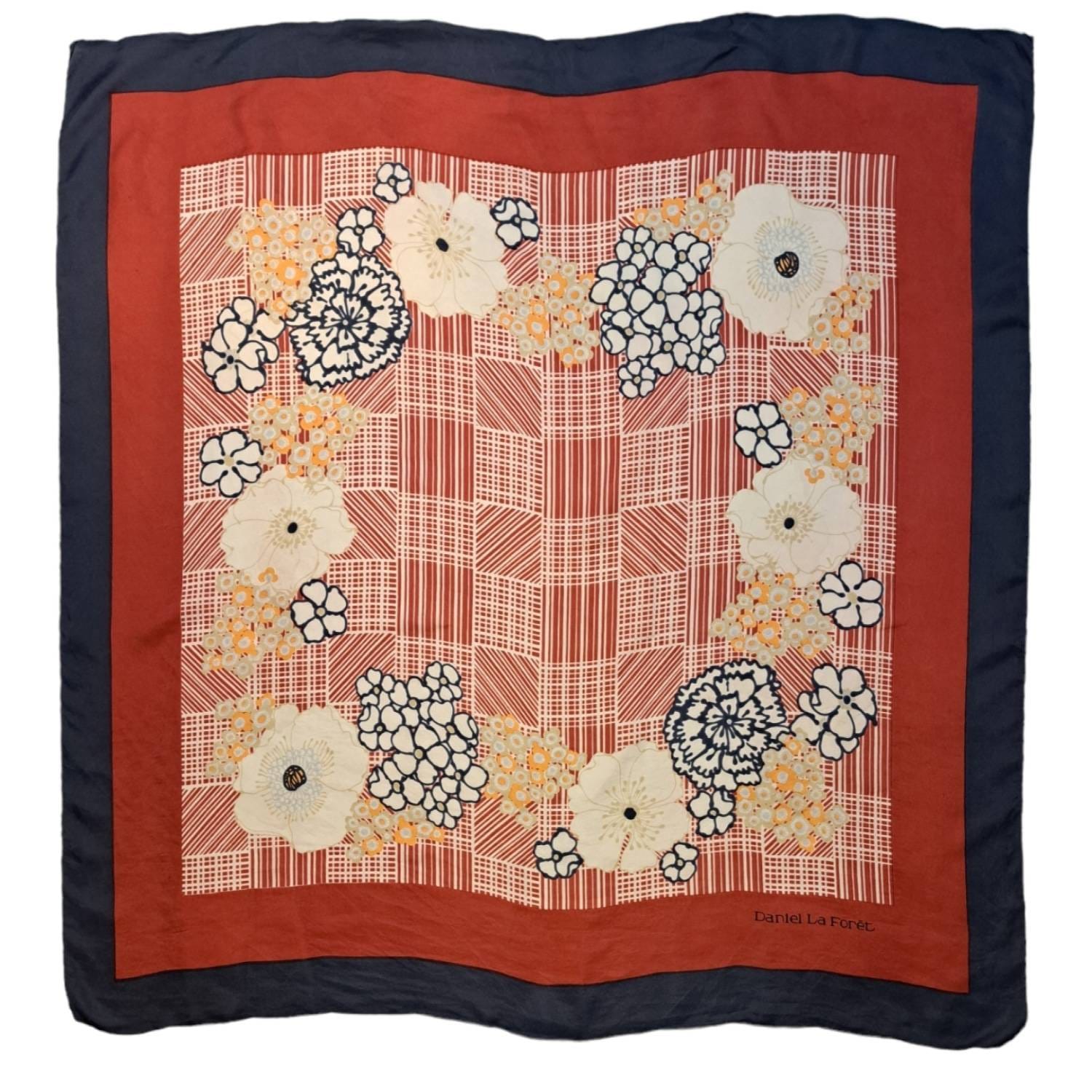 Foulard Vintage Daniel La Forêt En Soie - Motif Floral - Occasion Bon état