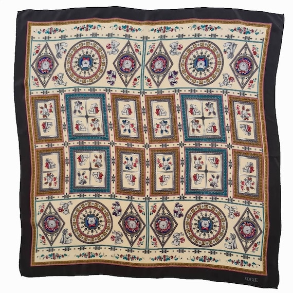 Foulard VOGUE Vintage En Laine Et Cachemire - Dimensions 85x88 Cm, Couleur Bleue - Occasion