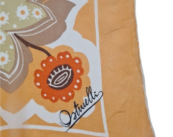 Foulard En Soie Ostinelli Vintage 86x86 Cm - Bords Gris Clair, Occasion, 100% Soie