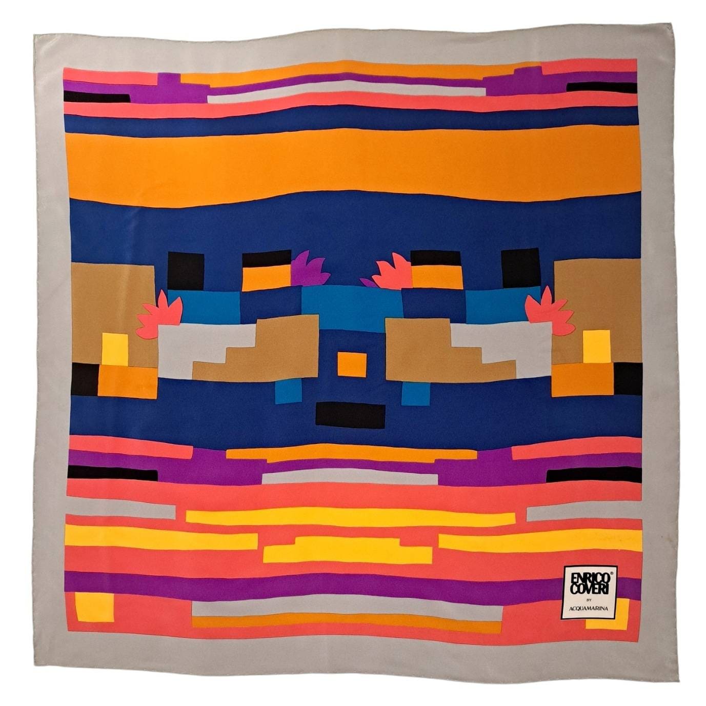 Foulard Carré ENRICO COVERI En Soie 100% - Vintage 87x90 Cm - Noir