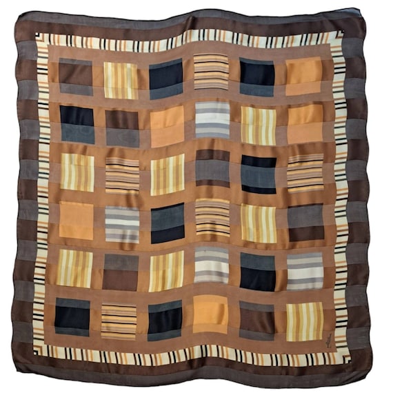 Foulard Carré Vintage En Soie - Marque JL JAMMERS & LEUFGEN - Noir - Dimensions 87x88 Cm