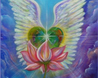 Cuore con le ali Lotus Art Print - Colomba, Loto, Meditazione, Regalo Spirituale, Ispirazione Yoga, Amore