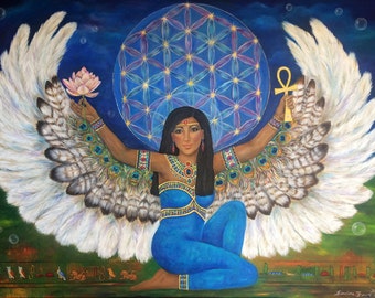 Goddess Isis Art Print, Flower of Life, Spirit Meditation Home Decor