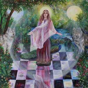 Lady, wolf, wolves, Chess game, Karma Art Print