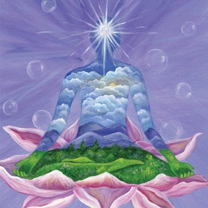 Meditation Yoga Art Print -  Spirit, Landscape, Lotus, Spiritual Art, Spiritual Gift, Painting, Inspiration
