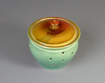 Hand thrown ceramic pottery garlic keeper/ jar, ceramic garlic jar, ceramic garlic keeper, stoneware garlic keeper, dragonfly ceramic jar