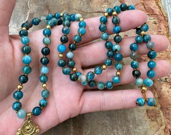 Golden Salutations 108 Ct Apatite Mala Hand-Knotted