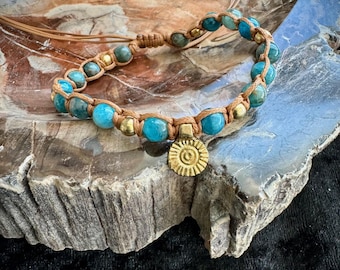 Golden Sun Wrap Knot Bracelet || Apatite and Brass