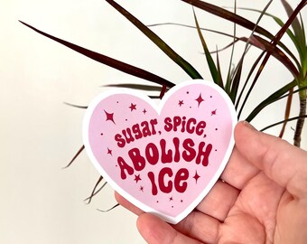 FUNDRAISER STICKER Sugar, Spice, Abolish Ice Heart | Weather Resistant Sticker