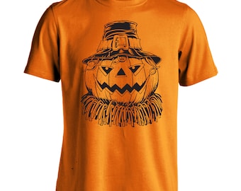 Pumpkin Head Scarecrow Halloween T-Shirt Fall Fashion Graphic Tee