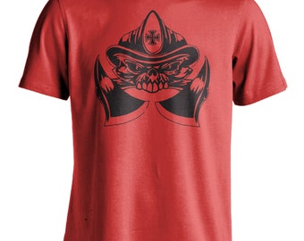 Men's Fire and Rescue Skull T-Shirt Firefighter Athletic Workout Gym Tee Shirt