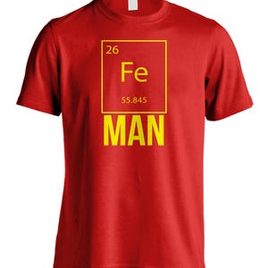 Men&#39;s Iron Man T-Shirt Funny Science Periodic Table Superhero Tee Shirt