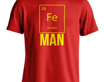Men's Iron Man T-Shirt Funny Science Periodic Table Superhero Tee Shirt