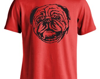 Adult Pug T-Shirt Animal Lover Smiley Face Dog Graphic Tee Shirt