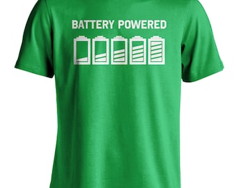 Men's Battery Powered Funny T-Shirt Electric Energy Future Science Nerdy Tee Shirt Adult Clothing