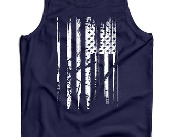Men's Distressed American Flag Tank Top Athletic USA Sports Graphic T-Shirt