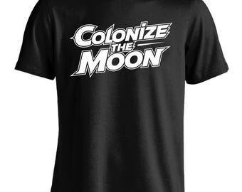 Colonize The Moon T-Shirt Space Exploration Lunar Colony Graphic Tee Shirt