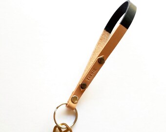 Black Dipped Leather Wristlet, Leather Keychain, Wrist Strap, Leather Key Strap, Gifts For Her, Custom Wristlet, Custom Wrist Strap