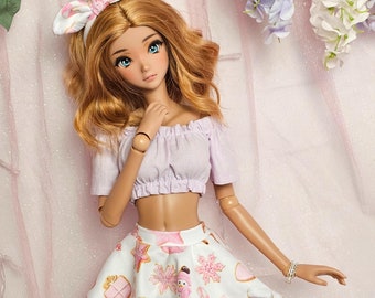 Pink Holiday Cookie Skater Skirt and Headband SET for Dollfie Dream, Classic Smart Doll, 1/3 BJD
