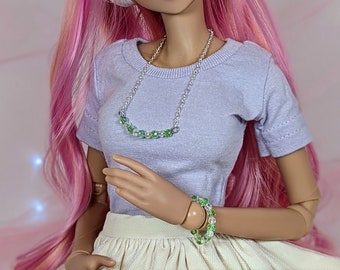 Green Crystal Necklace and Bracelet SET for Smart Doll, Dollfie Dream, 1/3 and 1/4 BJD