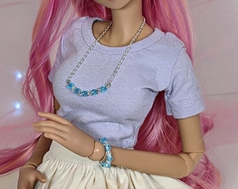 Blue Crystal Necklace and Bracelet SET for Smart Doll, Dollfie Dream, 1/3 and 1/4 BJD