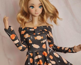 Spooky Candy Off the Shoulder Dress and Headband Set for Dollfie Dream, Smart Doll, 1/3 BJD