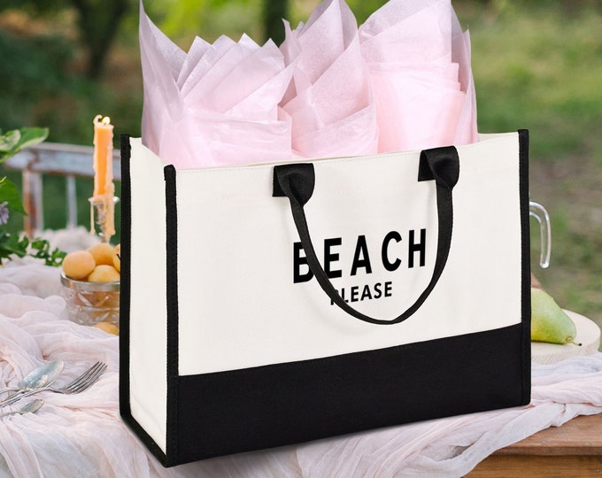 Beach Please Tote Bag, Beach Tote Bags for Women, Reusable Shopping Bag, Beach Bag, Canvas Tote Bag, Boho Beach Bag, Weekender Bag