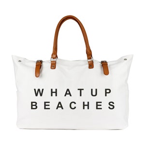 Beach bag with leather strap, Waterproof and Sandproof, Beach Please Bag, Beach Please Tote, Weekender Bag, Canvas Whatup Beaches