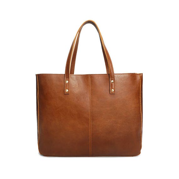 Leather Tote Bags Full-Grain Cowhide Large Tote Bag Brown | Etsy