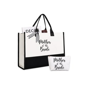 Mother of the Bride Gifts, Mother of the Bride Bag with a Makeup Bag, Mother of the Groom Tote Bag, Bridal Shower Gift, Black and White