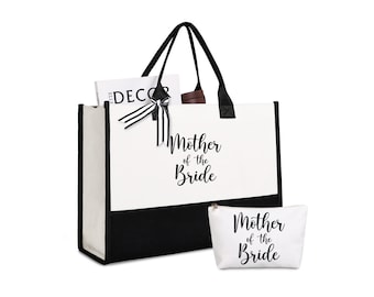 Mother of the Bride Gifts, Mother of the Bride Bag with a Makeup Bag, Mother of the Groom Tote Bag, Bridal Shower Gift, Black and White