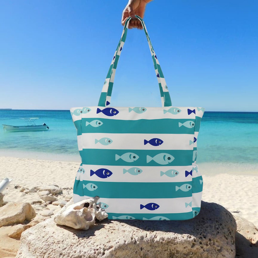 ST TROPEZ Beach Bag: Aqua/Navy