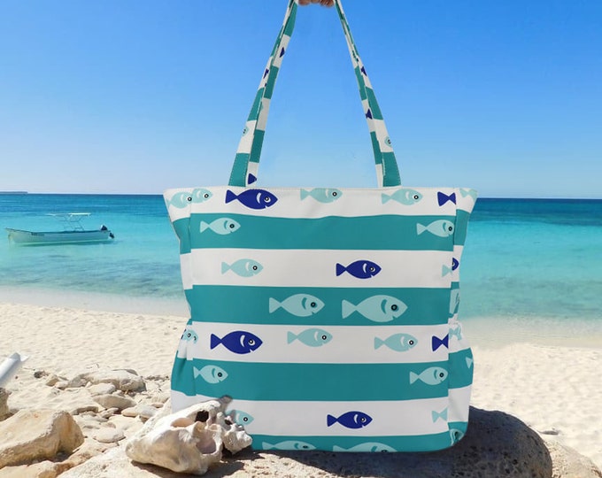 Beach Bags for Women with Top Zipper and Inner Pockets, Reusable shopping bag, Cute Beach Bag, Beach Totes