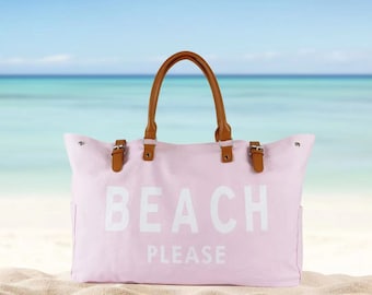 Extra Large Beach Please Tote Bag, Vegan Leather Beach Bag for Women Waterproof Sandproof, Canvas Pink