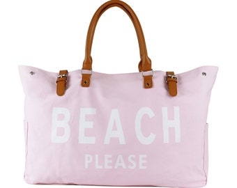 Extra Large Beach Please Tote Bag, Vegan Leather Beach Bag for Women Waterproof Sandproof, Canvas Pink
