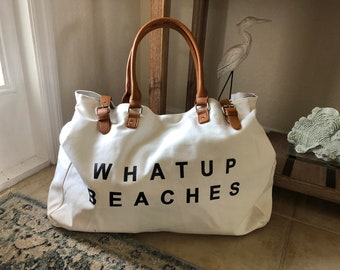 Très grand sac fourre-tout Beach Please, Sac de plage en cuir végétalien pour femme imperméable résistant au sable, toile