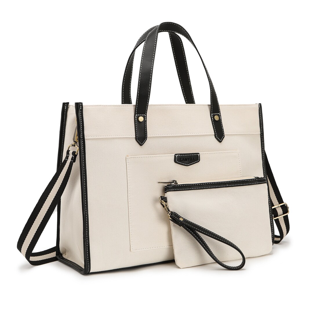 Laptop Tote Bag Canvas Laptop Bag 15.6 Inch Work Shoulder Bags Casual