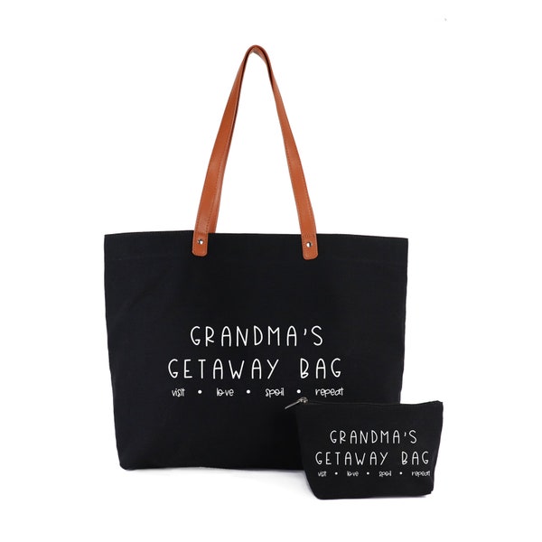 Grandma's Getaway Bag with Zipper, Grandma Tote Bag, Grandma Gifts from Grandkid, Grandma Birthday Gifts, New Grandma Gift