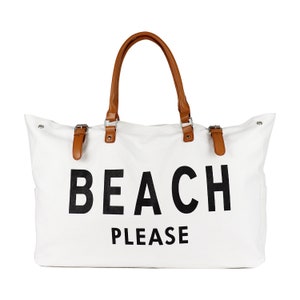 Beach bag with leather strap, Waterproof and Sandproof, Beach Please Bag, Beach Please Tote, Weekender Bag, Canvas image 1