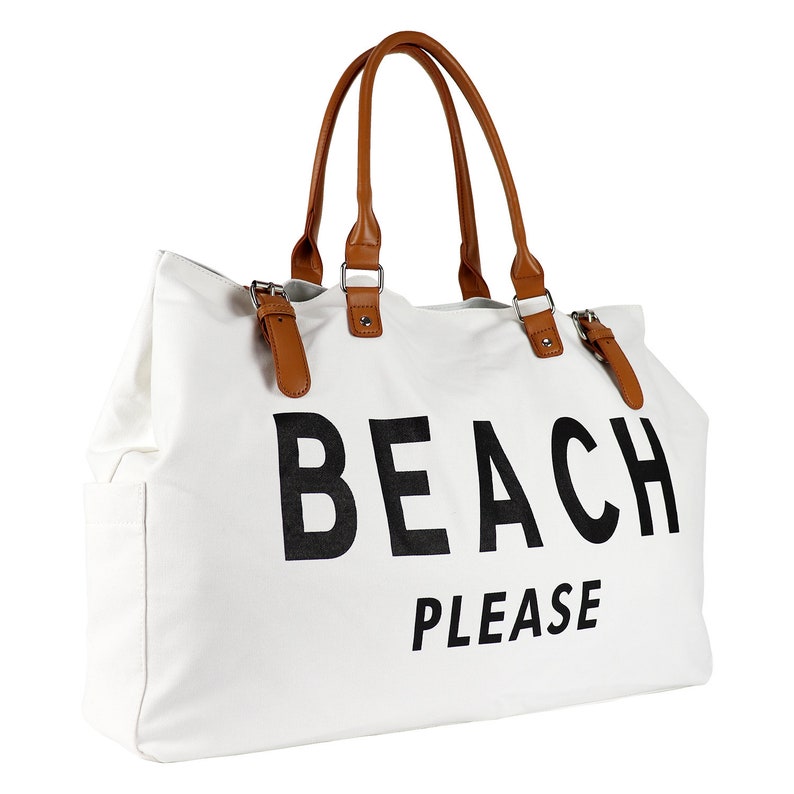 Beach bag with leather strap, Waterproof and Sandproof, Beach Please Bag, Beach Please Tote, Weekender Bag, Canvas image 3