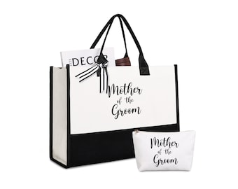 Mother of the Groom Gifts, Mother of the Bride Bag with a Makeup Bag, Mother of the Groom Tote Bag, Bridal Shower Gift, Black and White