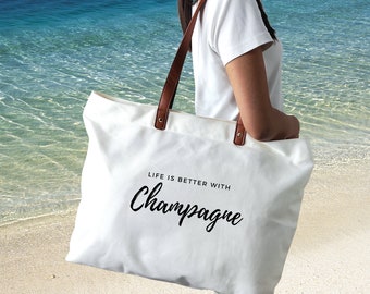 Life is Better with Champagne Tote Bag,   Personalize Canvas Tote,  Custom canvas bags