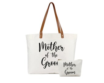 Mother of the Groom Tote Bag, Mother of the Bride Tote Bag with a Makeup Bag, Wedding Gift, Bridal Shower Gift